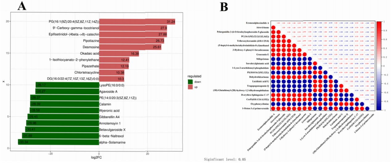 圖9 牛BPIV3感染期間20種最顯著差異代謝物（DEMs）的代謝組學(xué)特征分析及相關(guān)性研究